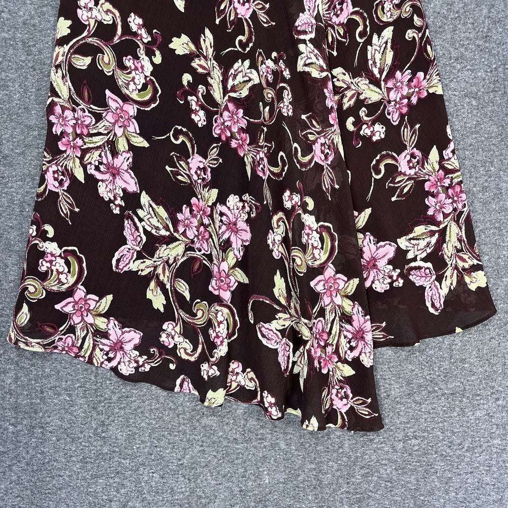 Y2K Emma James Petite Brown Floral Midi Skirt Womens 12 Chiffon Asymmetrical Hem - Picture 3 of 13